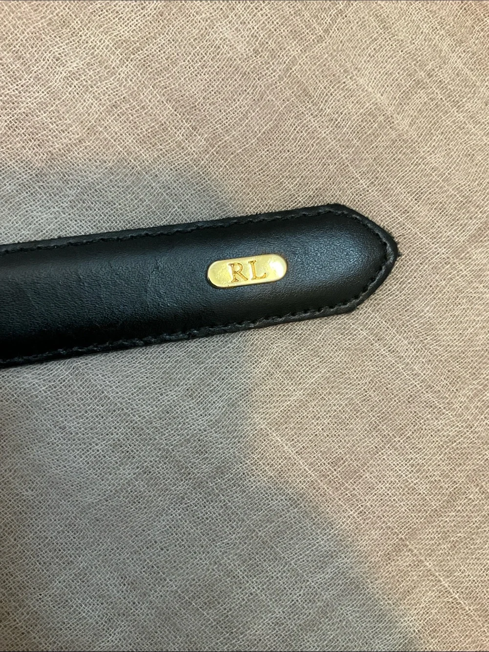 Ralph Lauren Black Leather Belt Strap with Gold RL Accent